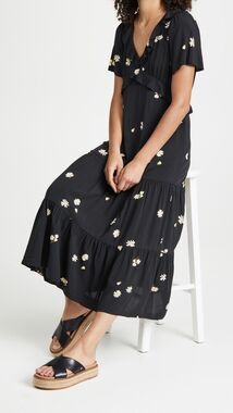 Madewell Lazy Daisies Ruffle Tiered Maxi Dress Black Flowy Spring Feminine Boho